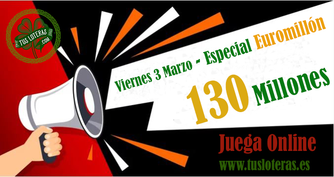 Sorteo Especial euromillones viernes 3 de marzo 2023